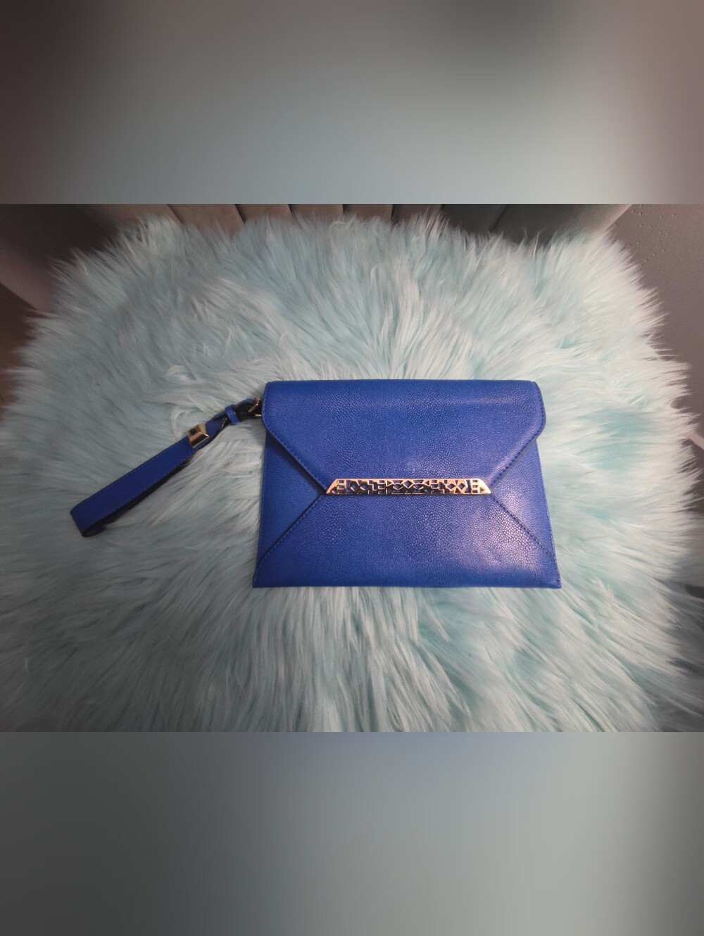 Blue Envelope Crossbody Clutch with Silver Accent